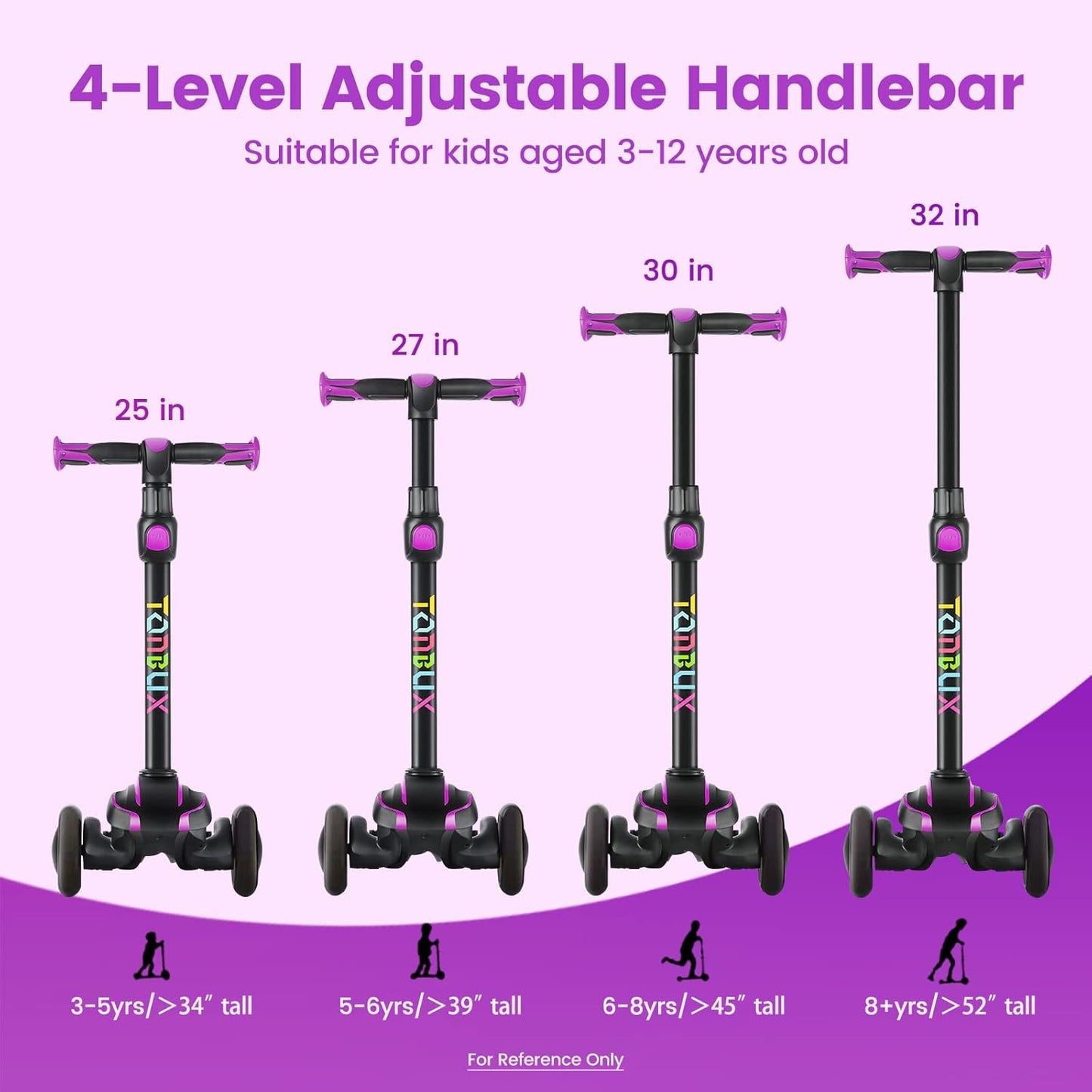 Kids Scooter for Age 3-12 with 4 Adjustable Heights