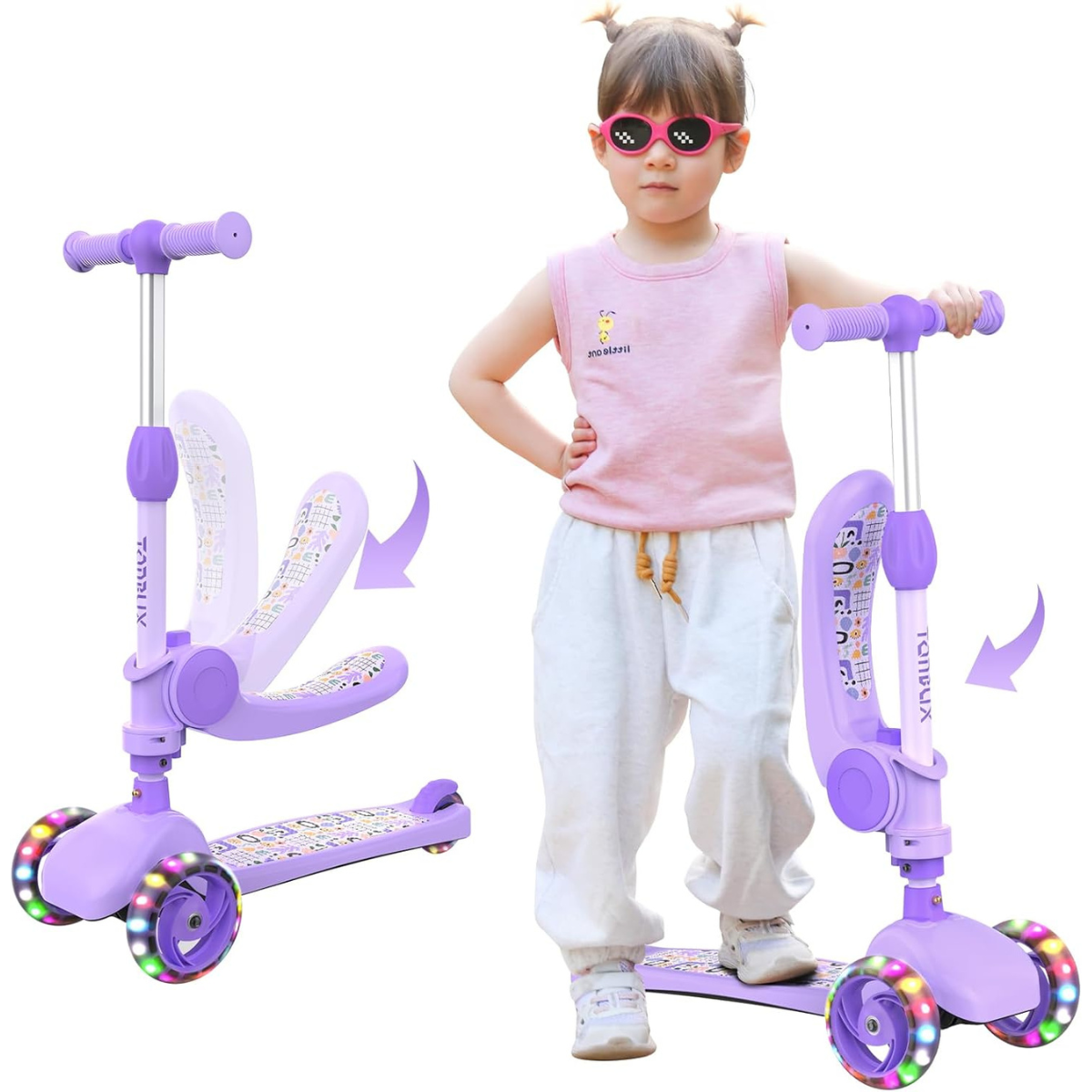 TONBUX Kids Scooter with Seat, Kids Scooter 3-5 with PU Luminous