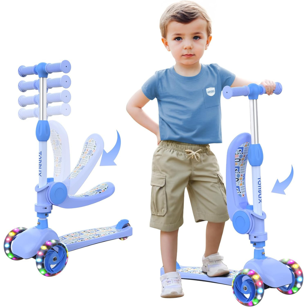 TONBUX Kids Scooter with Seat, Kids Scooter 3-5 with PU Luminous