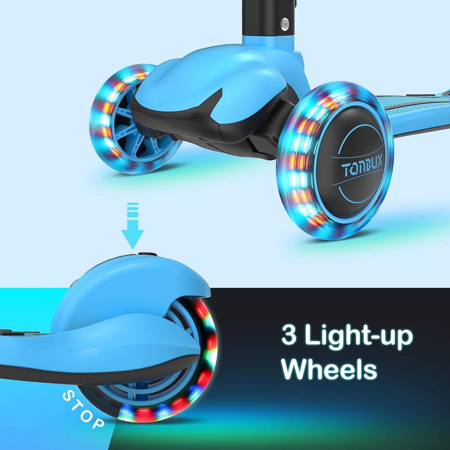 TONBUX Kids Scooter Light Up 3 Wheel Kick Scooters for Kids 3-5 Folding Scooters for Kids 8-12