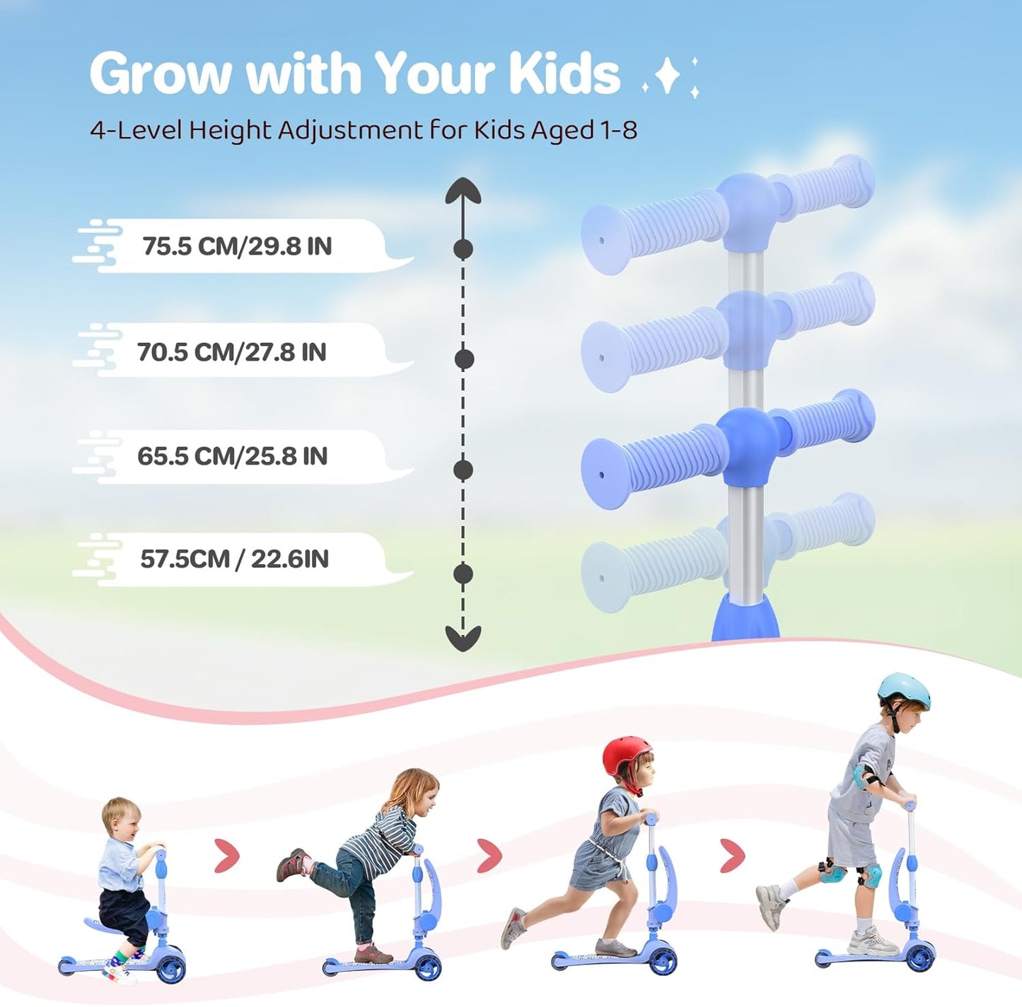 TONBUX Kids Scooter with Seat, Kids Scooter 3-5 with PU Luminous