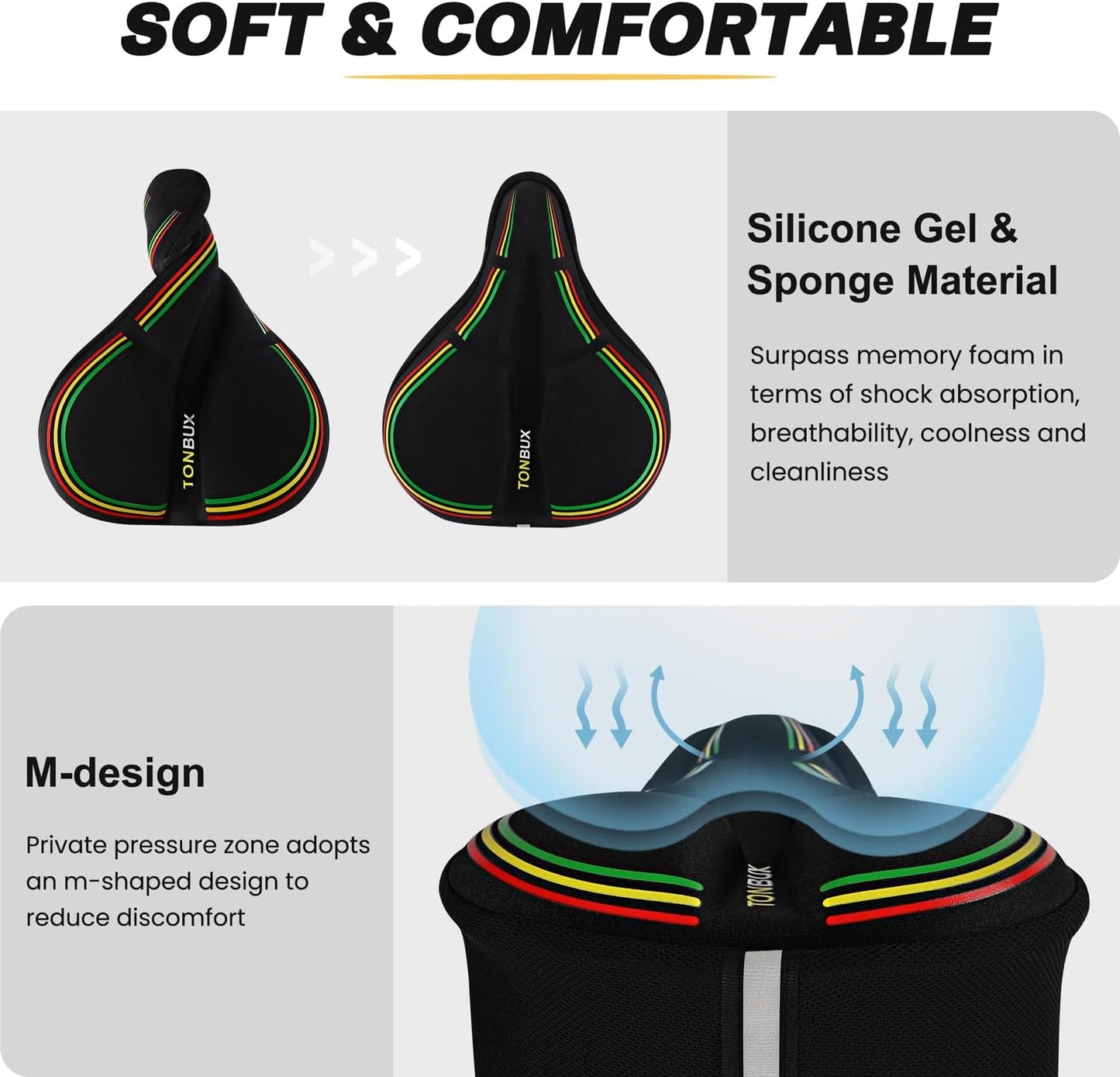 TONBUX Bike Seat Cushion for Peloton Bike & Bike+ - Gel Padded Bike Seat Cover for Men Women Comfort