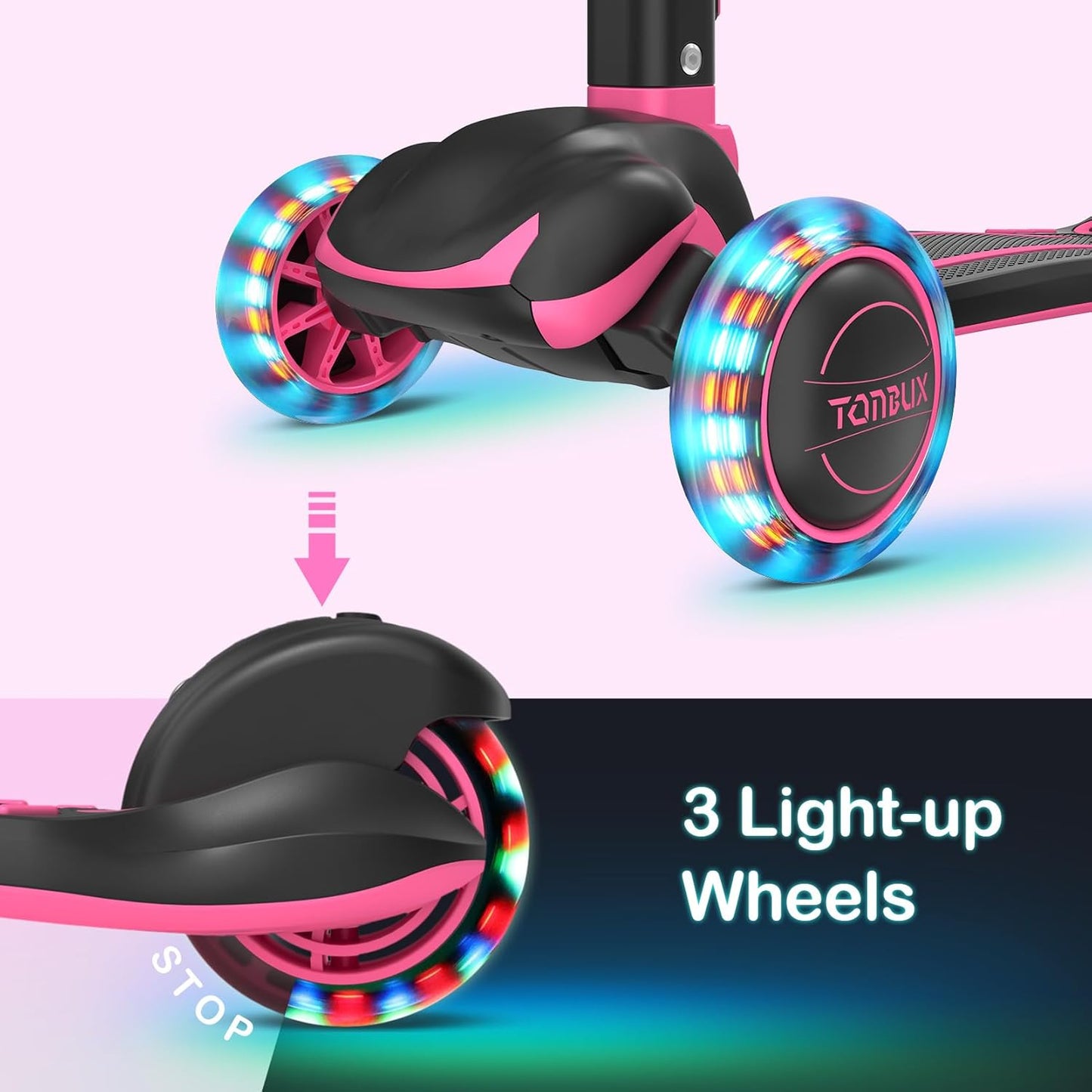 TONBUX Kids Scooter, Light Up 3 Wheel Kick Scooters for Kids 3-5