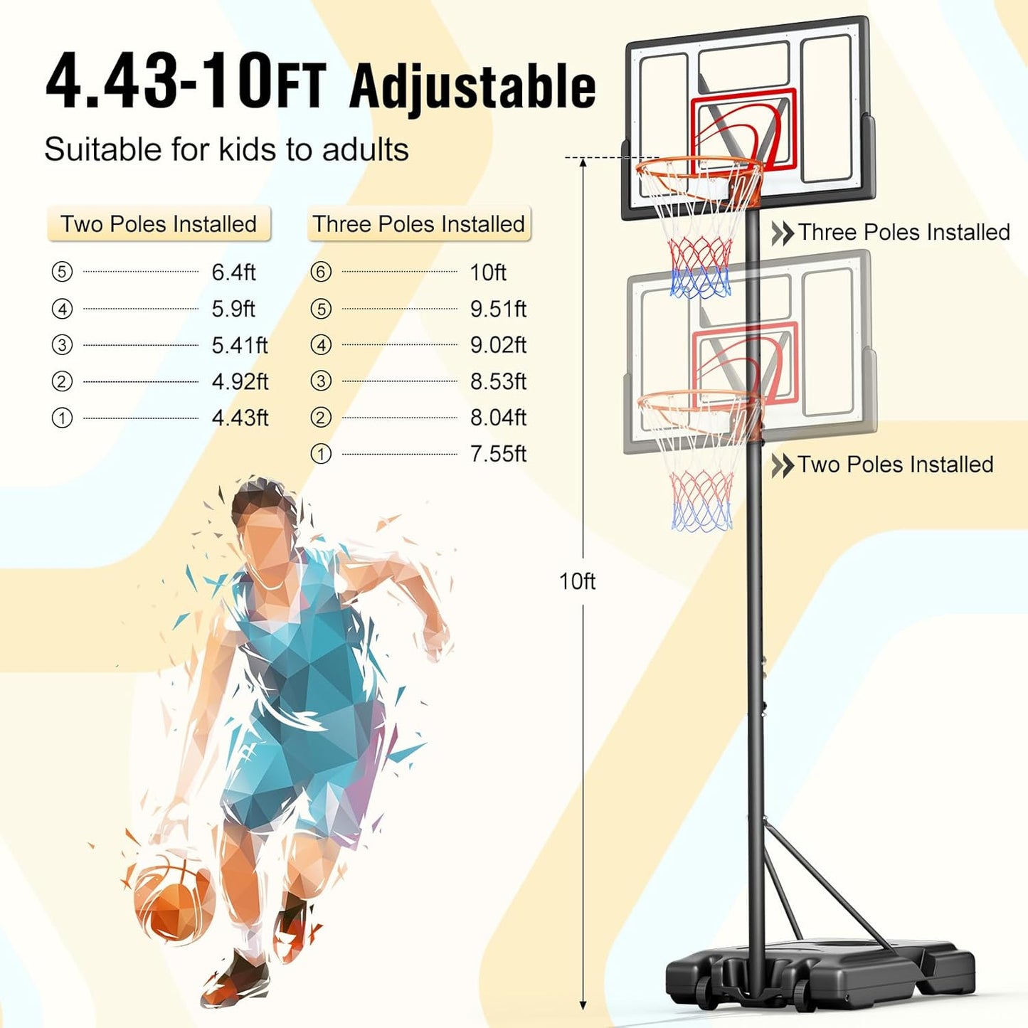 TONBUX Adjustable Basketball Hoop Outdoor 10FT