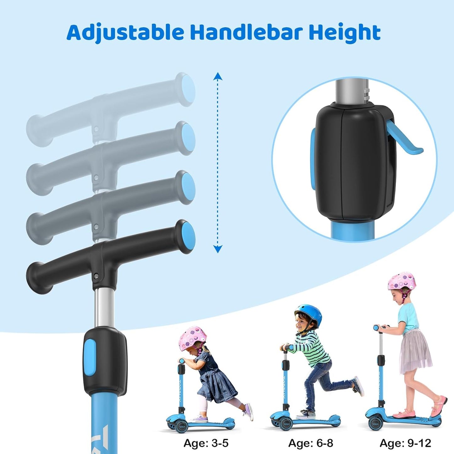 TONBUX Kids Scooter Light Up 3 Wheel Kick Scooters for Kids 3-5 Folding Scooters for Kids 8-12
