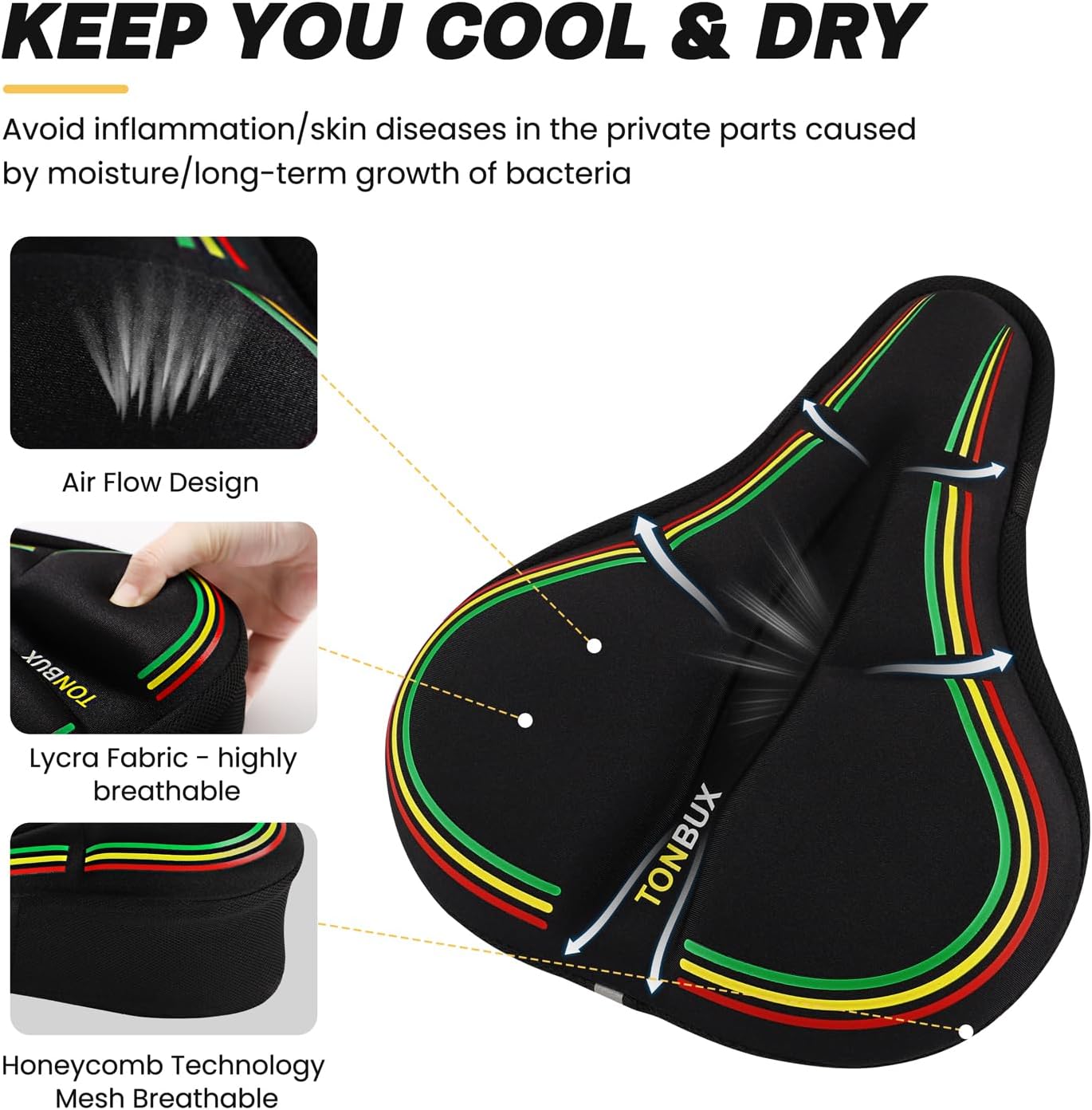 TONBUX Bike Seat Cushion for Peloton Bike & Bike+ - Gel Padded Bike Seat Cover for Men Women Comfort