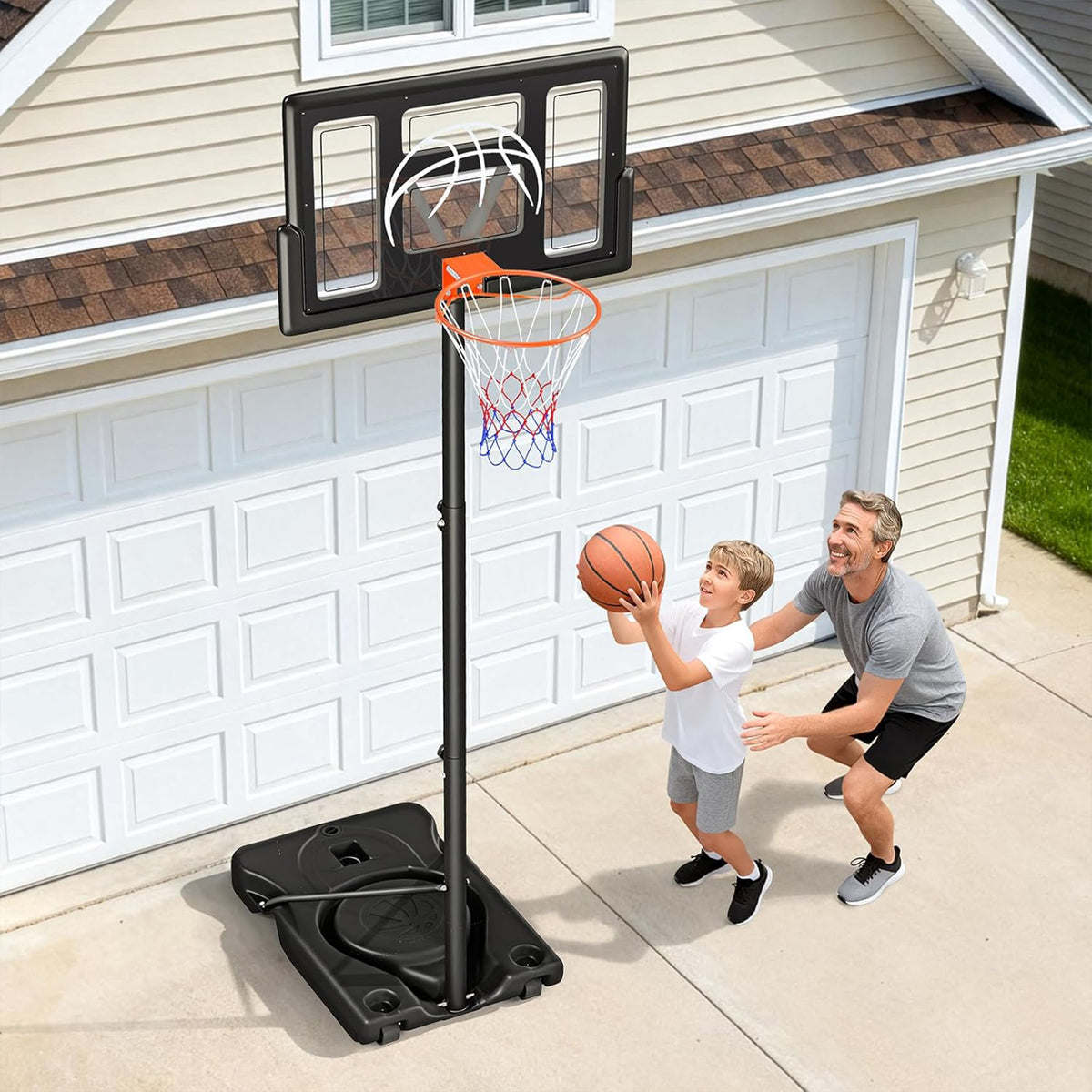 Toremore 44" Basketball Hoop Outdoor 4.43-10ft Adjustable, Portable Basketball Hoop Goal System with Shatterproof Backboard and Larger Base for Kids Youth and Adults