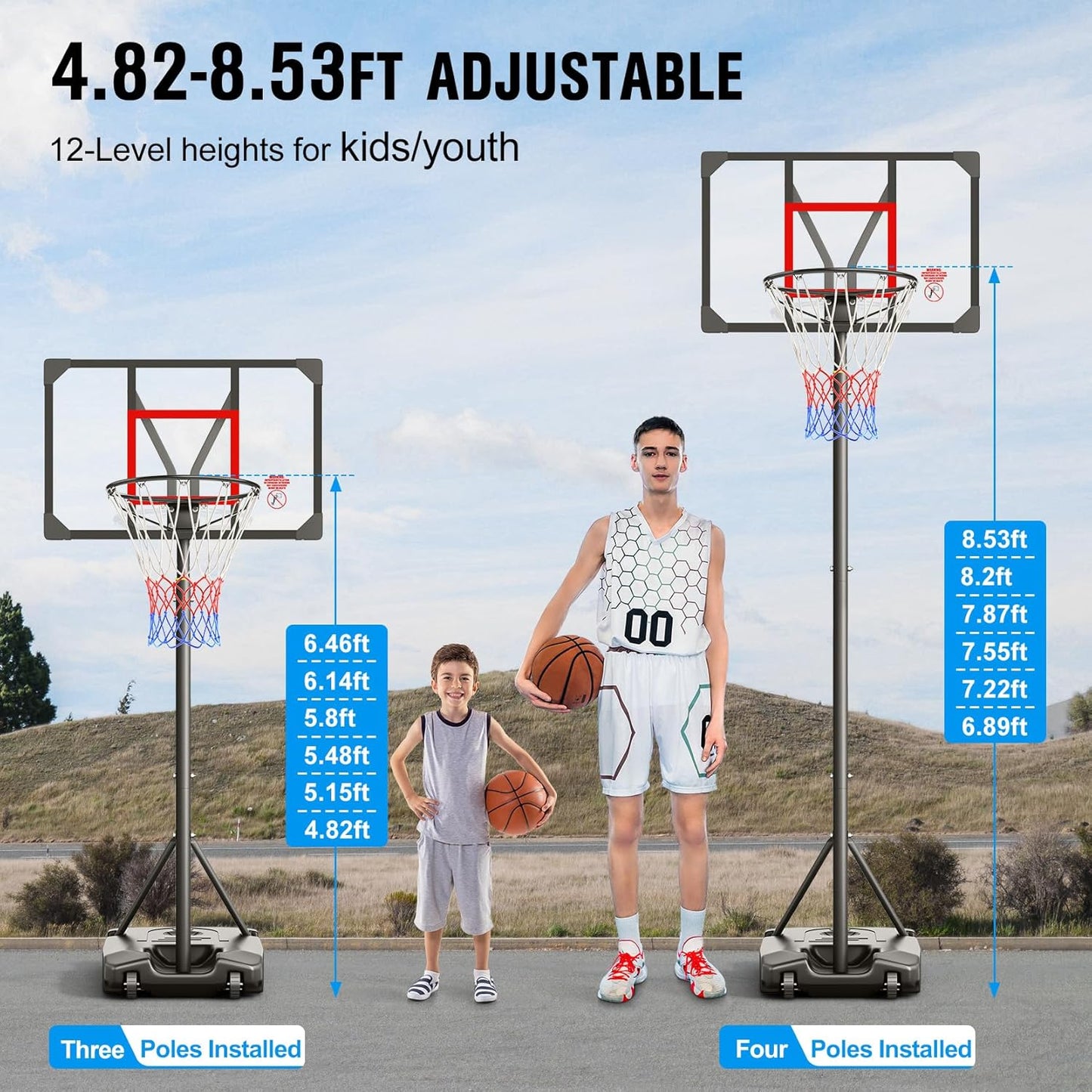 TONBUX Basketball Hoop 4.8-8.5FT Height Adjustable