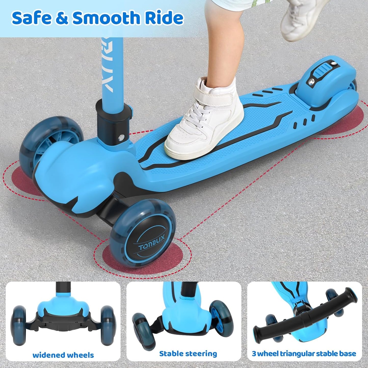 TONBUX Kids Scooter Light Up 3 Wheel Kick Scooters for Kids 3-5 Folding Scooters for Kids 8-12