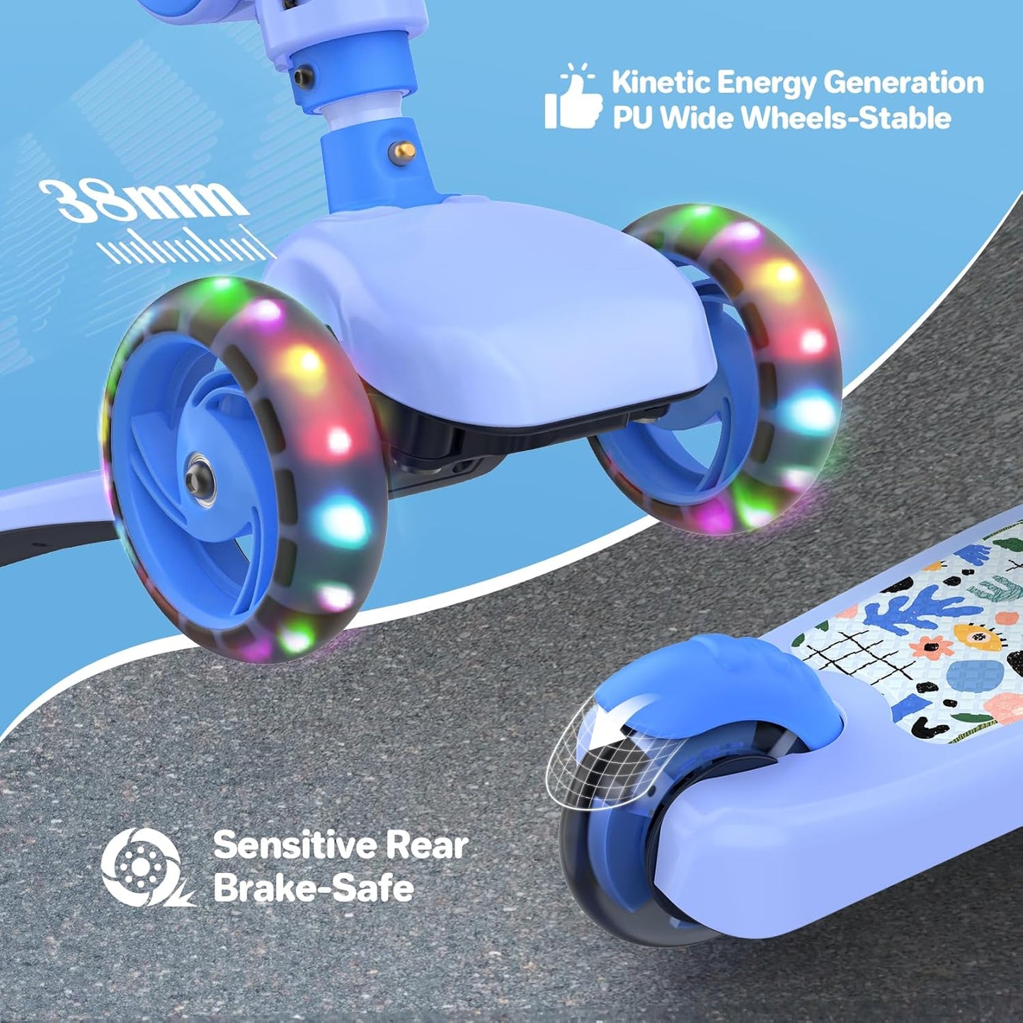 TONBUX Kids Scooter with Seat, Kids Scooter 3-5 with PU Luminous