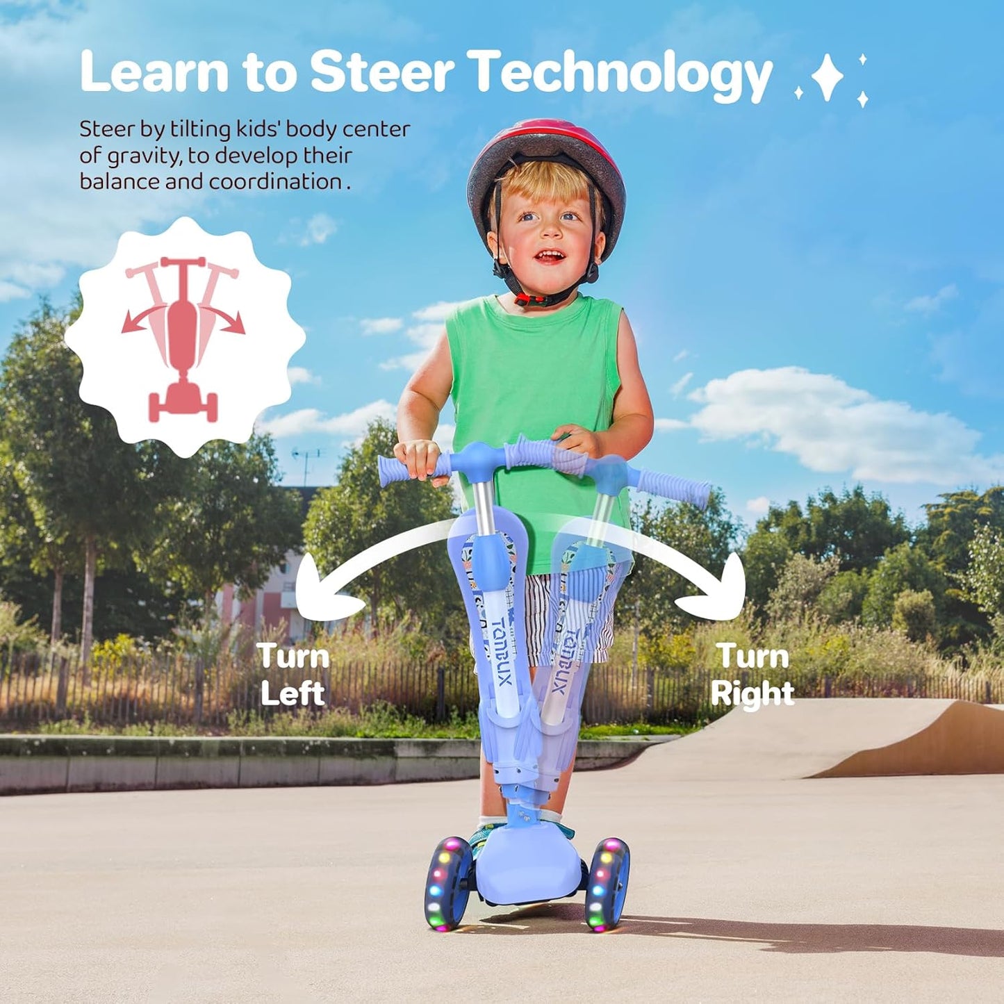 TONBUX Kids Scooter with Seat, Kids Scooter 3-5 with PU Luminous