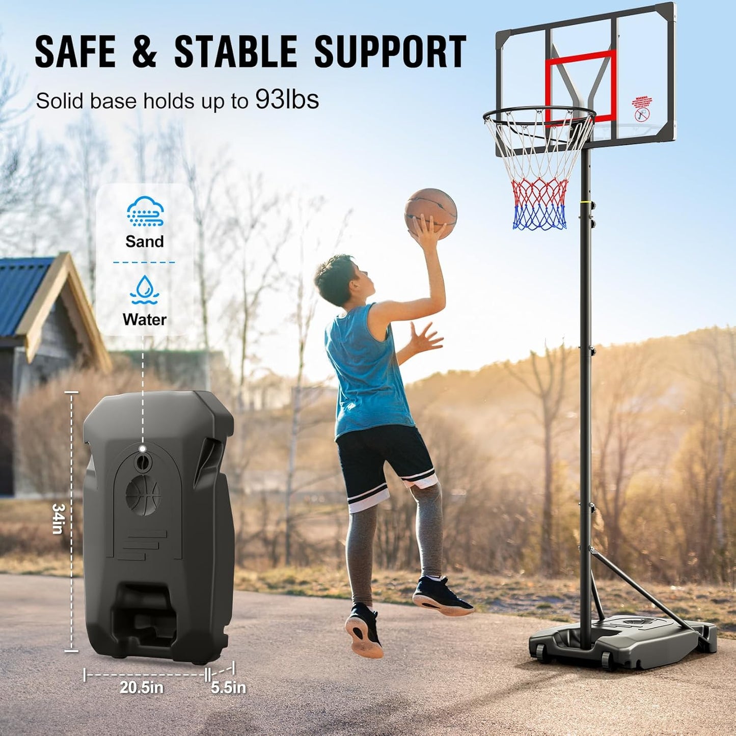 TONBUX Basketball Hoop 4.8-8.5FT Height Adjustable