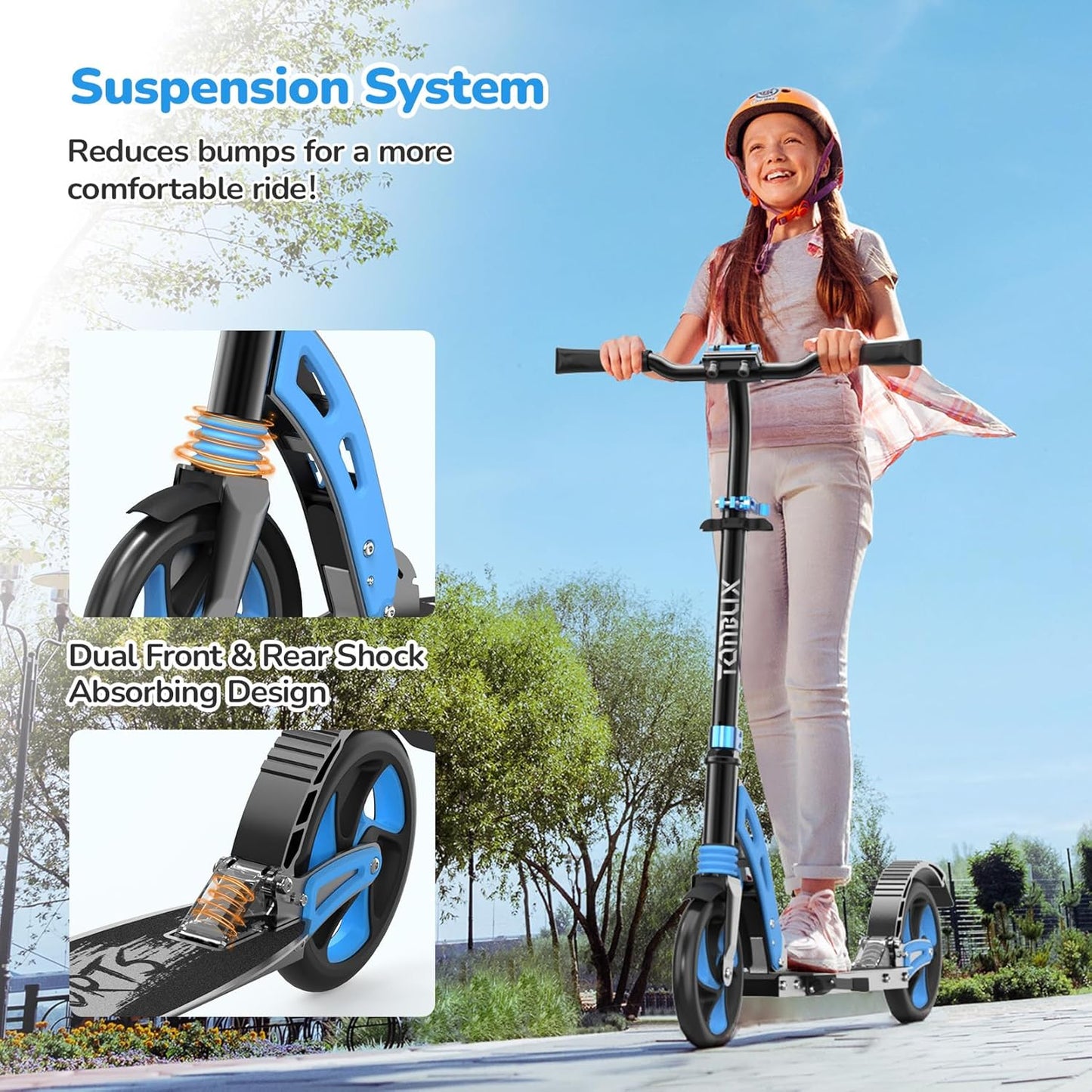 TONBUX Kick Scooter for Ages 6+, Lightweight Aluminum Frame with Dual Suspension Kids Scooter