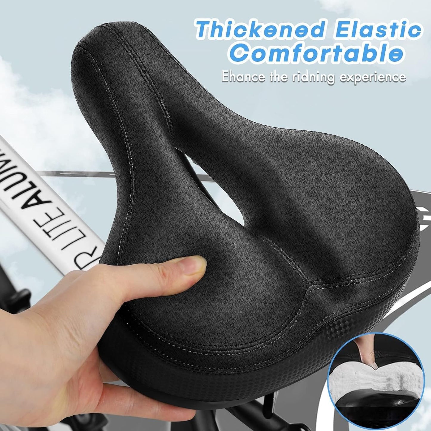 TONBUX Comfortable Bicycle Seat, Bike Seat Replacement with Dual Shock Absorbing Ball Wide Bike Seat