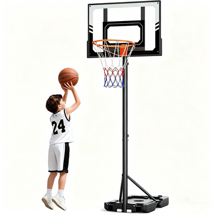 Toremore Kids Basketball Hoop Outdoor, 3.5-7ft Stepless Adjustable Height, Portable Basketball Hoop for Kids, Shatterproof PC Backboard