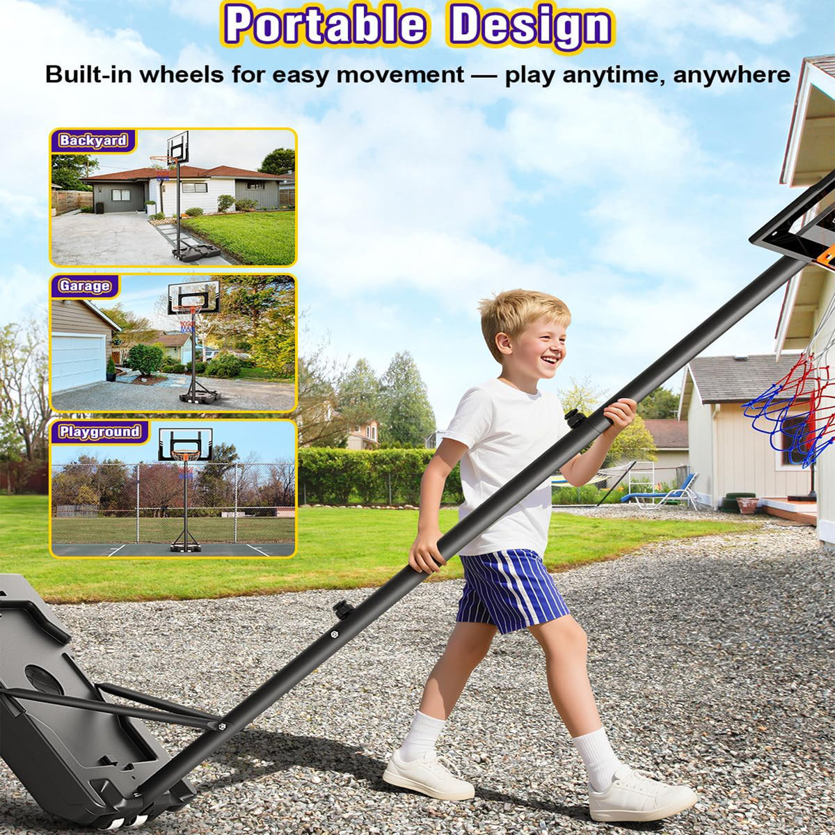 Toremore Kids Basketball Hoop Outdoor, 3.5-7ft Stepless Adjustable Height, Portable Basketball Hoop for Kids, Shatterproof PC Backboard