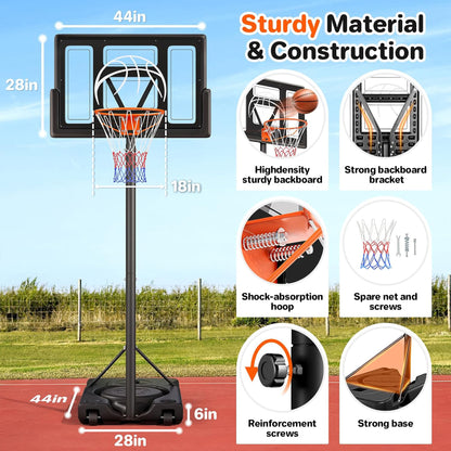 Toremore 44" Basketball Hoop Outdoor 4.43-10ft Adjustable, Portable Basketball Hoop Goal System with Shatterproof Backboard and Larger Base for Kids Youth and Adults