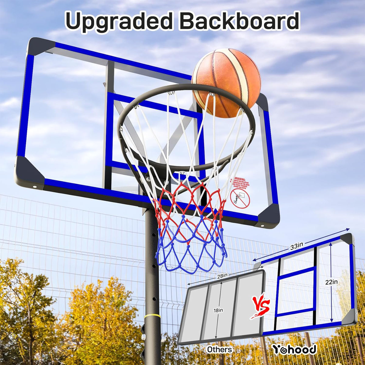 Toremore 33" Portable Basketball Hoop Outdoor Adjustable, 4.82-8.53FT, Kid Basketball Hoop Goal System with Shatterproof PC Backboard for Kids Youth and Adults,Blue