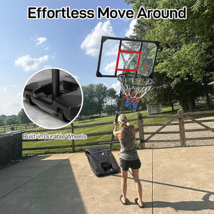 Toremore 33" Portable Basketball Hoop Outdoor Adjustable, 4.82-8.53FT, Kid Basketball Hoop Goal System with Shatterproof PC Backboard for Kids Youth and Adults,Black&Red