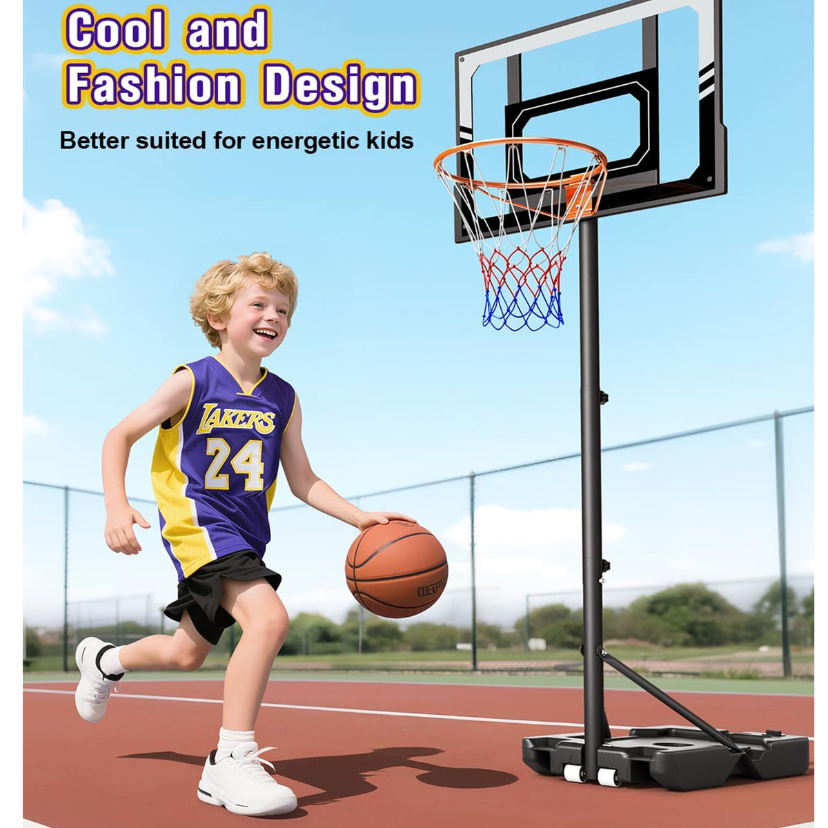 Toremore Kids Basketball Hoop Outdoor, 3.5-7ft Stepless Adjustable Height, Portable Basketball Hoop for Kids, Shatterproof PC Backboard