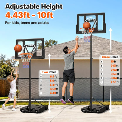 Toremore 44" Basketball Hoop Outdoor 4.43-10ft Adjustable, Portable Basketball Hoop Goal System with Shatterproof Backboard and Larger Base for Kids Youth and Adults