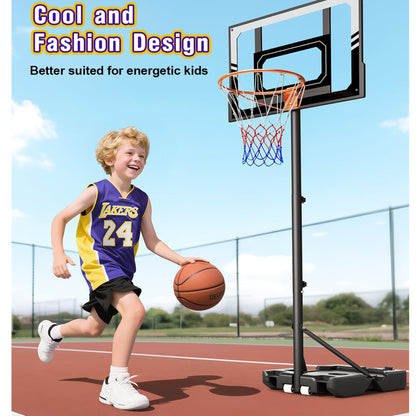 Toremore Kids Basketball Hoop Outdoor, 3.5-7ft Stepless Adjustable Height, Portable Basketball Hoop for Kids, Shatterproof PC Backboard