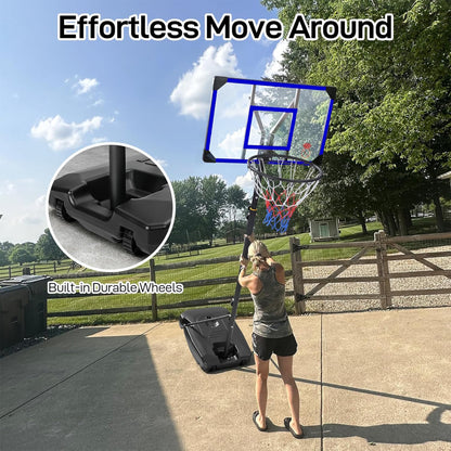 Toremore 33" Portable Basketball Hoop Outdoor Adjustable, 4.82-8.53FT, Kid Basketball Hoop Goal System with Shatterproof PC Backboard for Kids Youth and Adults,Blue