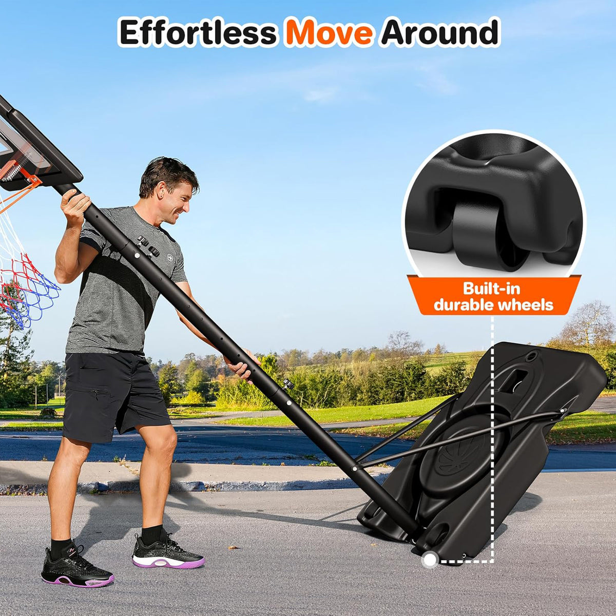 Toremore 44" Basketball Hoop Outdoor 4.43-10ft Adjustable, Portable Basketball Hoop Goal System with Shatterproof Backboard and Larger Base for Kids Youth and Adults